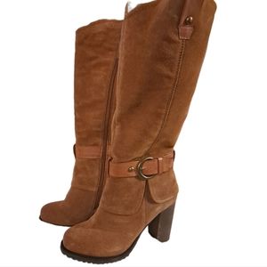 🟩 Tall Tan Suede Leather Boots - 8